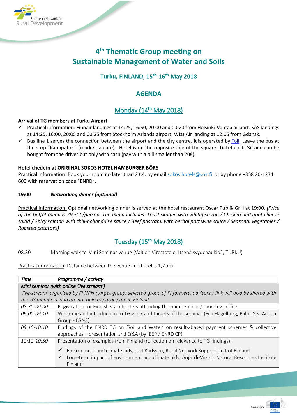 4Th Thematic Group Meeting on Sustainable Management of Water and Soils