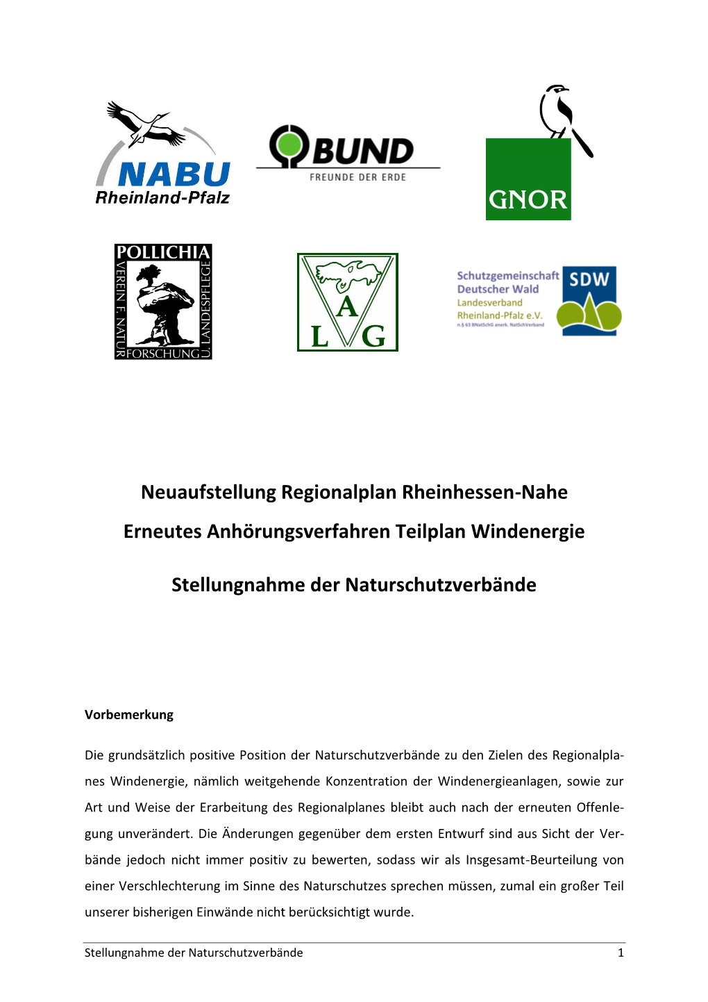 Neuaufstellung Regionalplan Rheinhessen-Nahe Erneutes Anhörungsverfahren Teilplan Windenergie