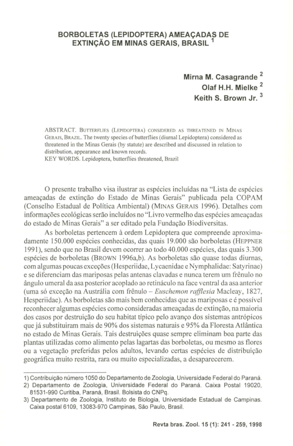 Borboletas (Lepidoptera) Ameaçadas De Extinção Em Minas Gerais, Brasil 1