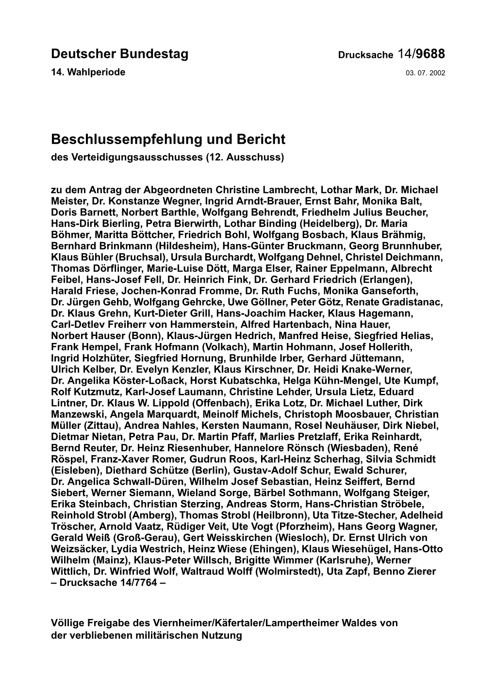 Beschlussempfehlung Und Bericht Des Verteidigungsausschusses (12