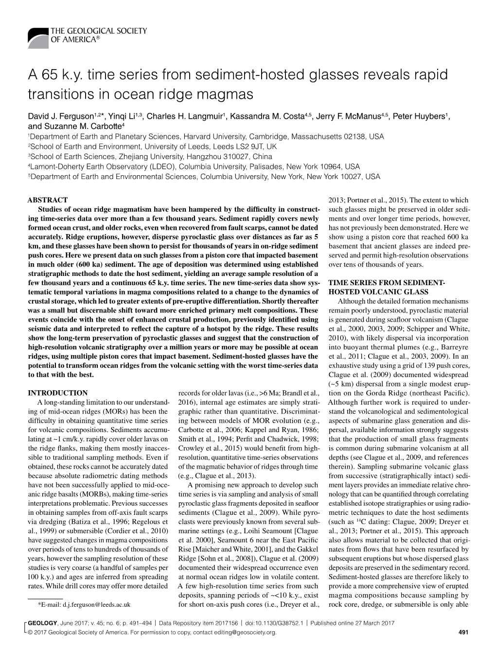 A 65 K.Y. Time Series from Sediment-Hosted Glasses Reveals Rapid Transitions in Ocean Ridge Magmas