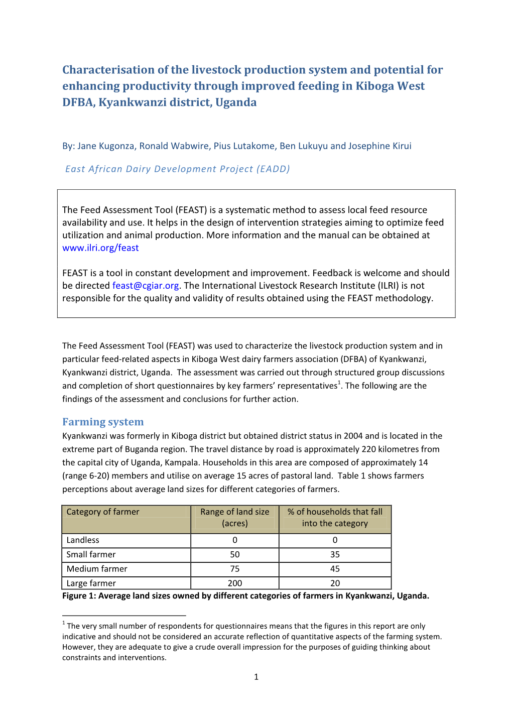 Characterisation of the Livestock Production System and Potential for Enhancing Productivity Through Improved Feeding in Kiboga