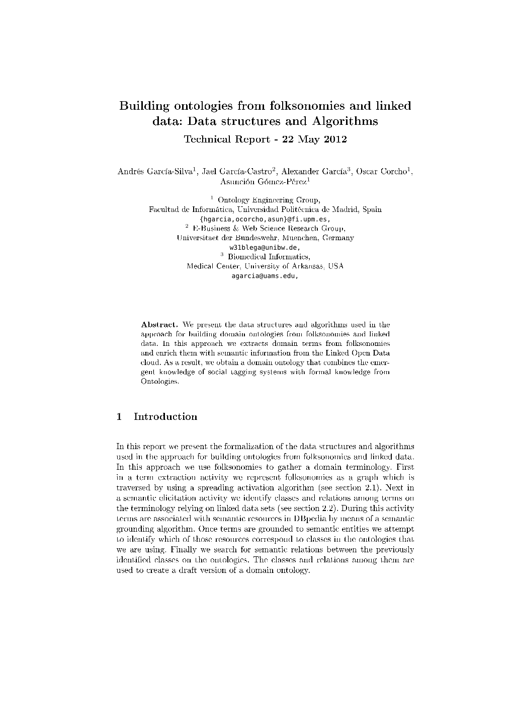 Building Ontologies from Folksonomies and Linked Data: Data Structures and Algorithms Technical Report - 22 May 2012