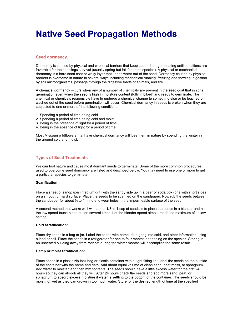 Native Seed Propagation Methods