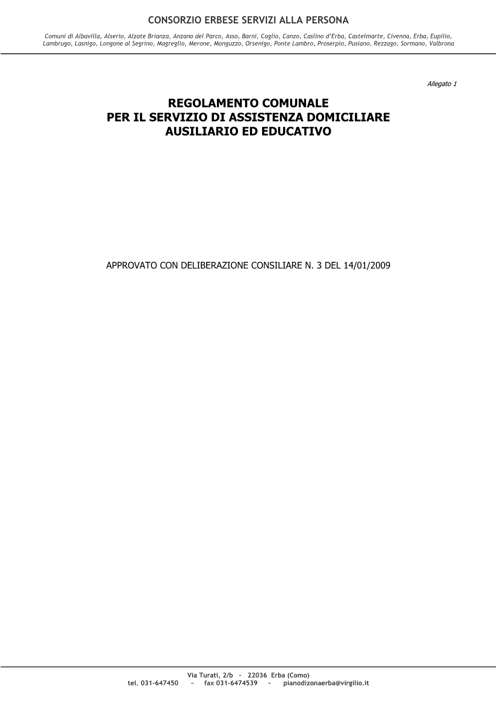 Regolamento Comunale Per Il Servizio Di Assistenza Domiciliare Ausiliario Ed Educativo