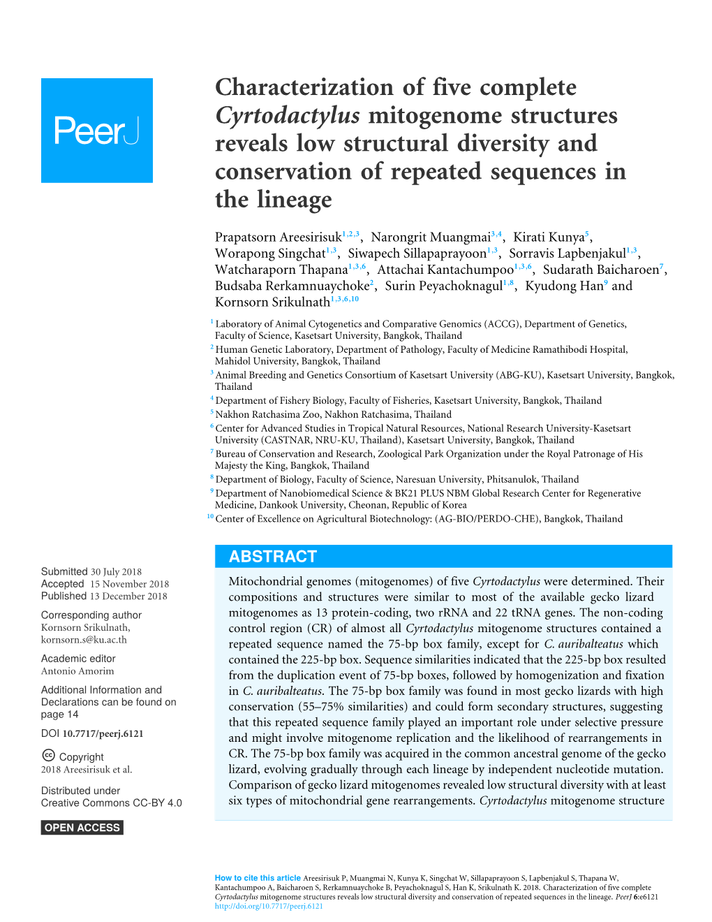 Characterization of Five Complete Cyrtodactylus Mitogenome Structures Reveals Low Structural Diversity and Conservation of Repeated Sequences in the Lineage