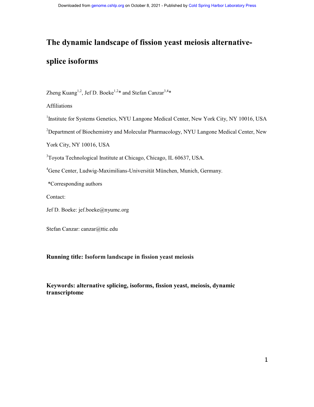 The Dynamic Landscape of Fission Yeast Meiosis Alternative-Splice Isoforms