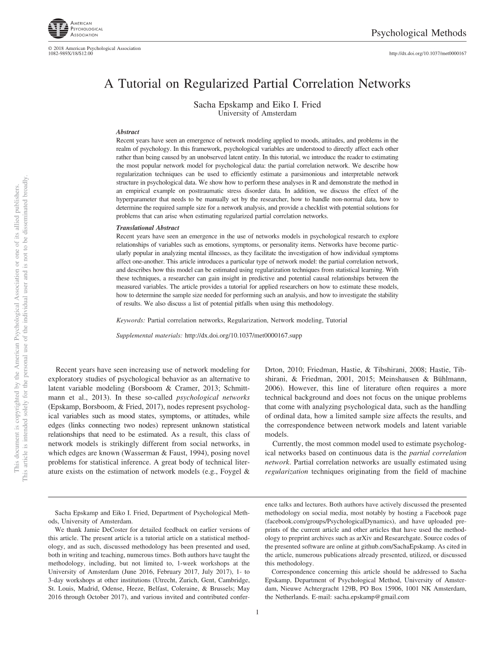 A Tutorial on Regularized Partial Correlation Networks