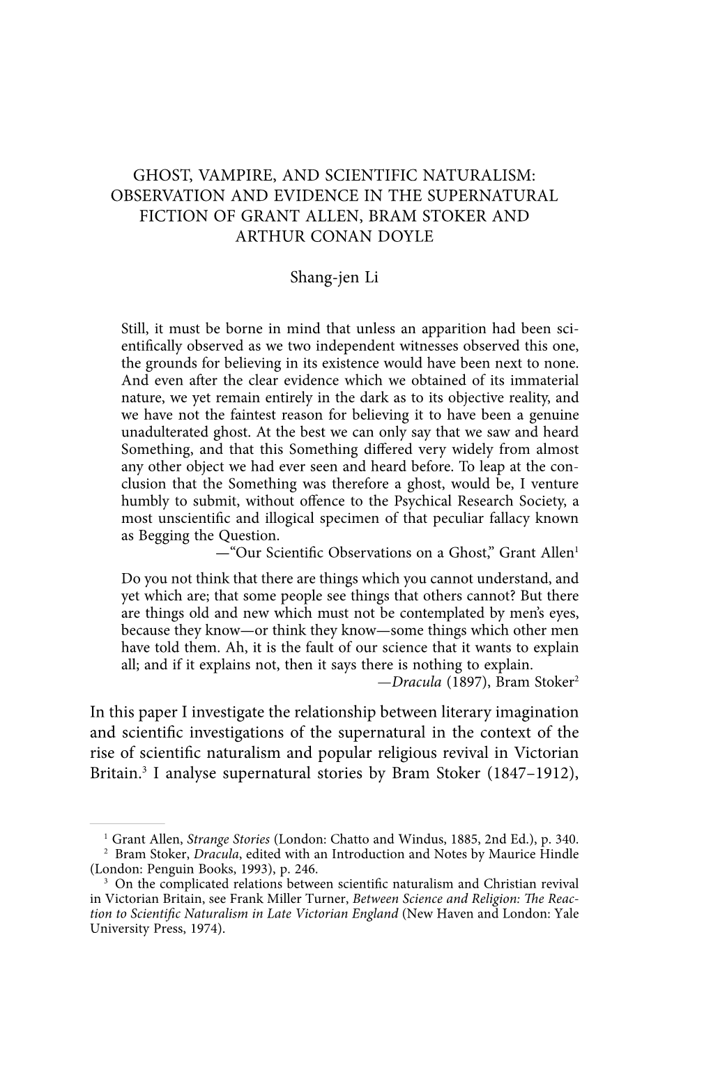 Observation and Evidence in the Supernatural Fiction of Grant Allen, Bram Stoker and Arthur Conan Doyle