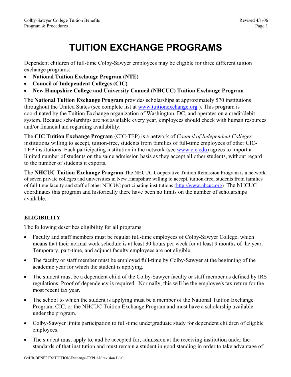 Tuition Exchange Programs