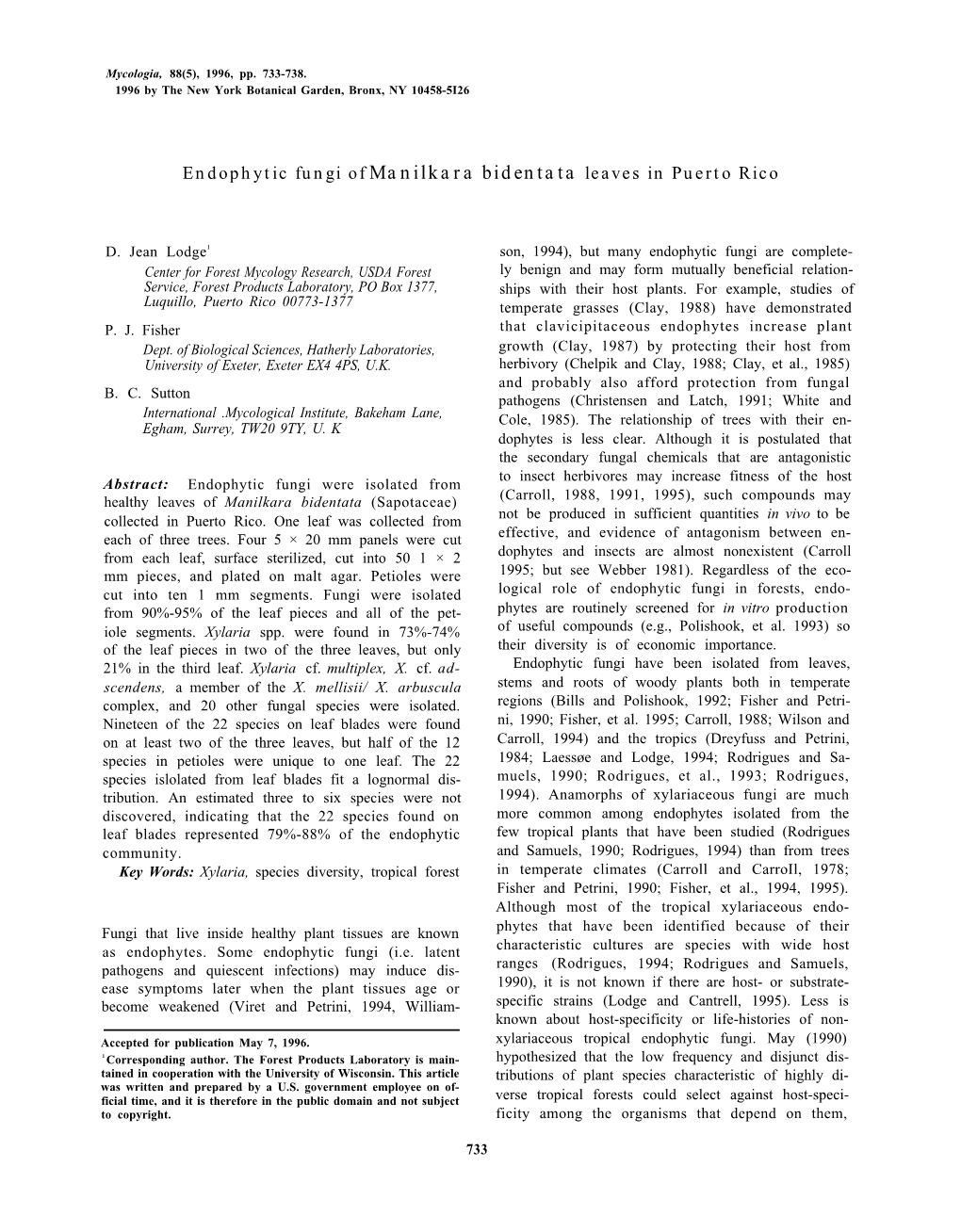 Endophytic Fungi of Manilkara Bidentata Leaves in Puerto Rico