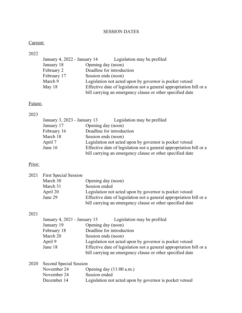 L:\Session Dates\2023 Session Dates.Wpd