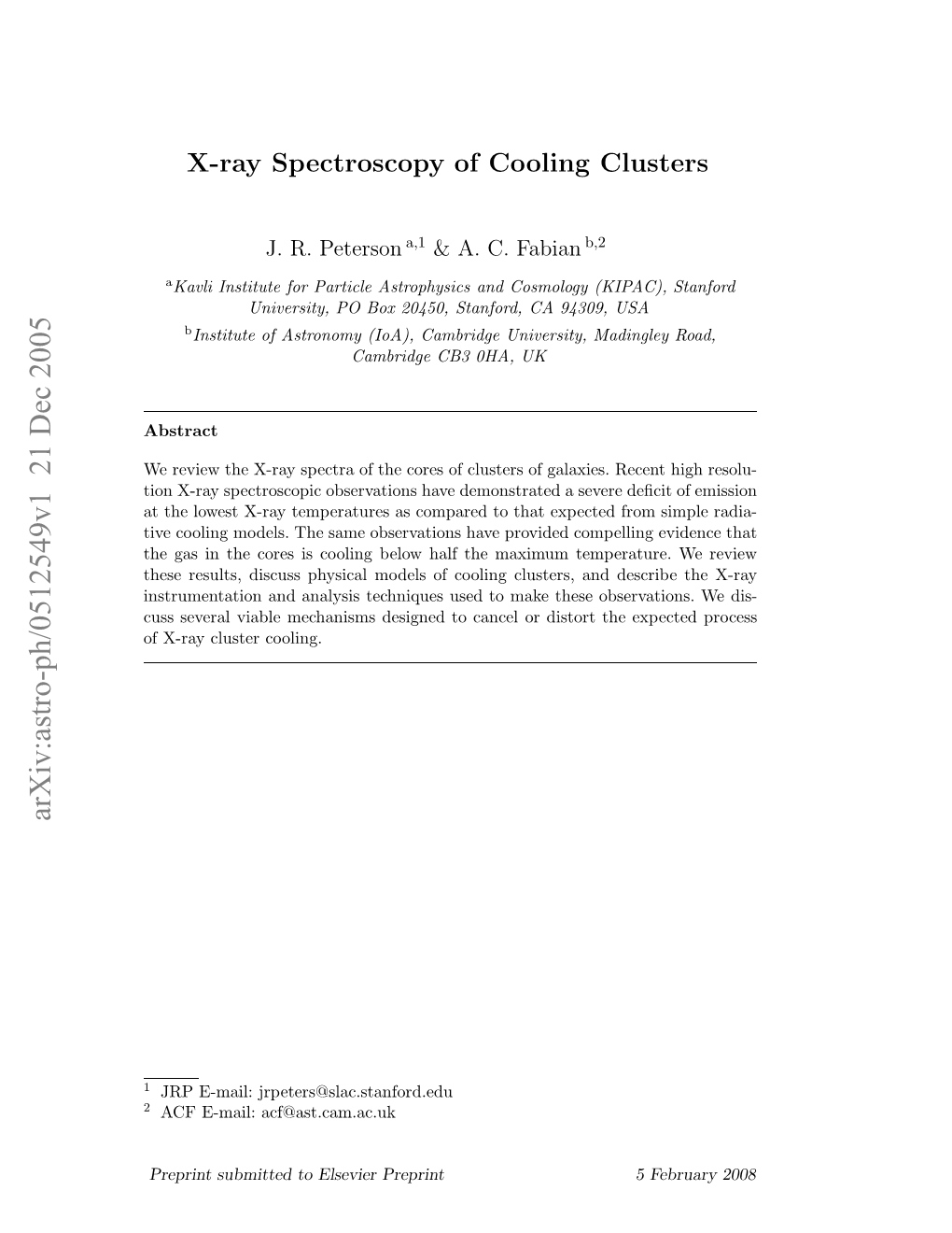 X-Ray Spectroscopy of Cooling Clusters