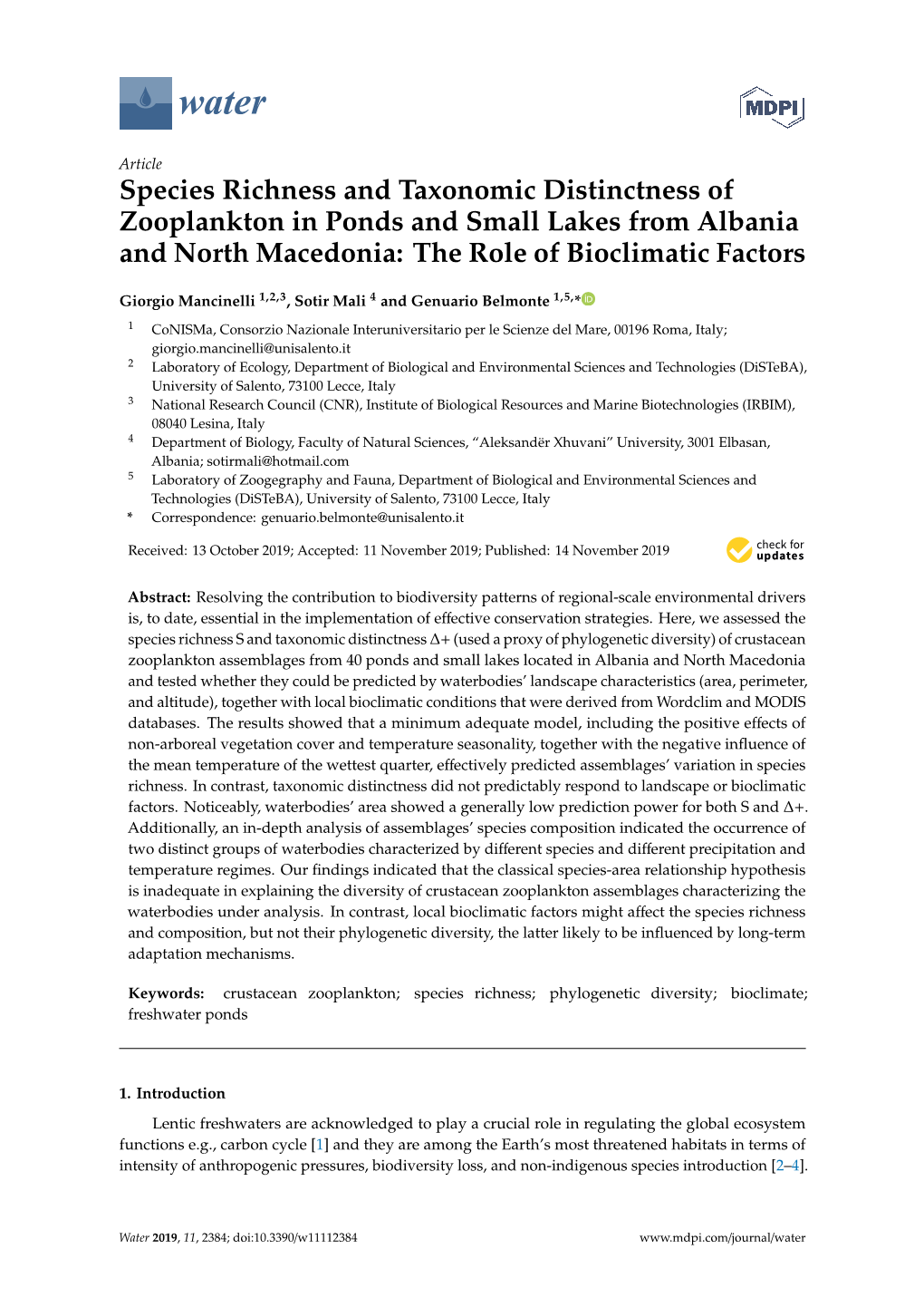 Species Richness and Taxonomic Distinctness of Zooplankton in Ponds and Small Lakes from Albania and North Macedonia: the Role of Bioclimatic Factors