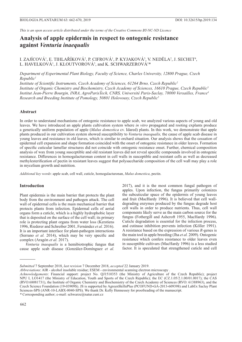 Analysis of Apple Epidermis in Respect to Ontogenic Resistanceagainst