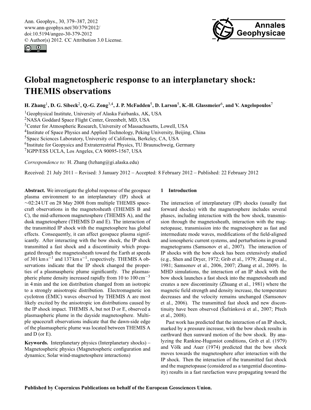 Global Magnetospheric Response to an Interplanetary Shock: THEMIS Observations