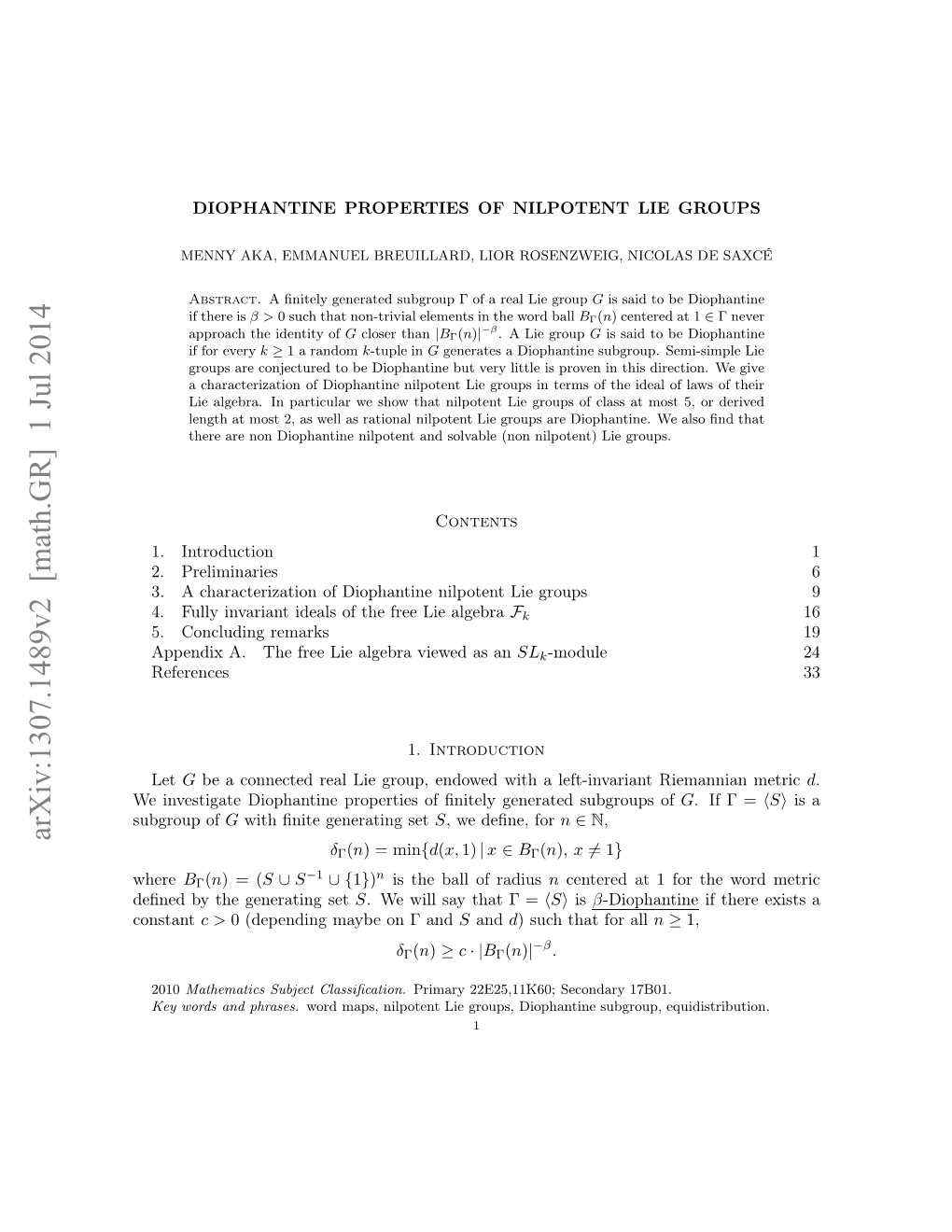 Diophantine Properties of Nilpotent Lie Groups