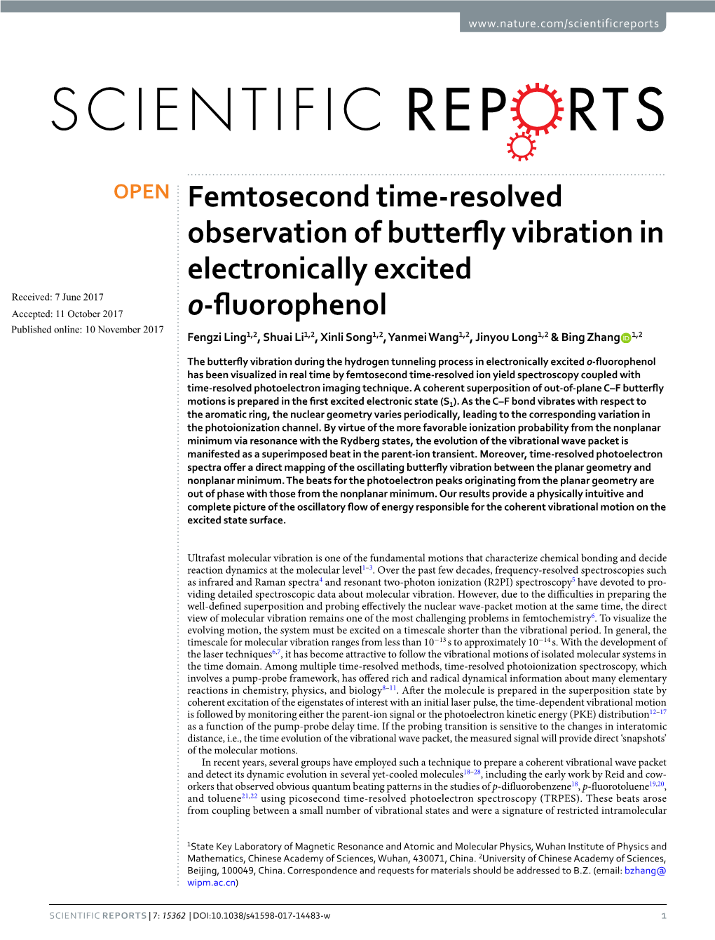 Femtosecond Time-Resolved Observation of Butterfly Vibration In