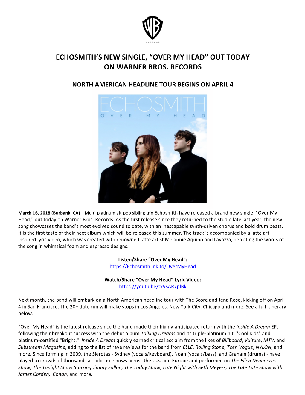 Echosmith's New Single, “Over My Head”