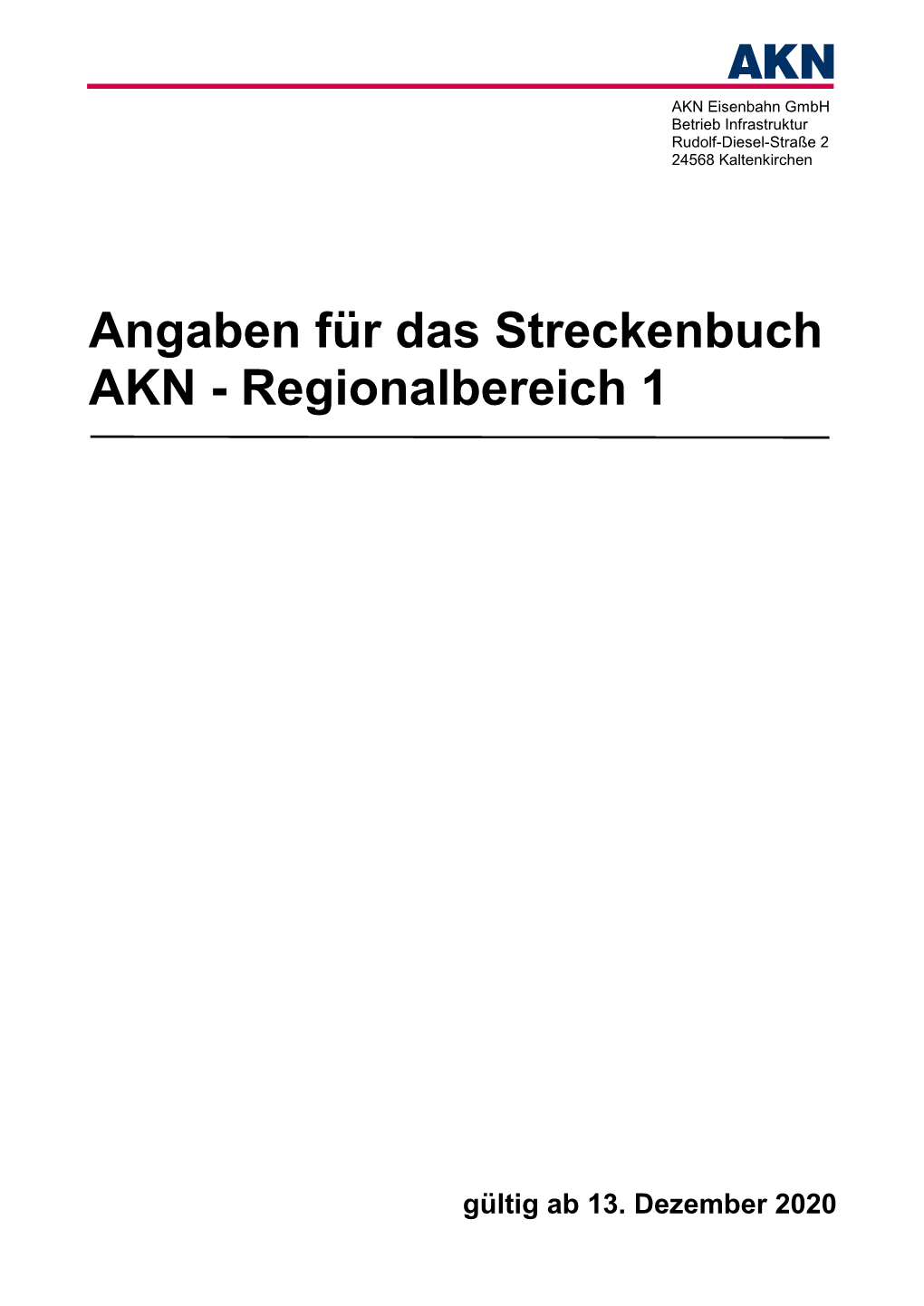 Angaben Für Das Streckenbuch AKN - Regionalbereich 1