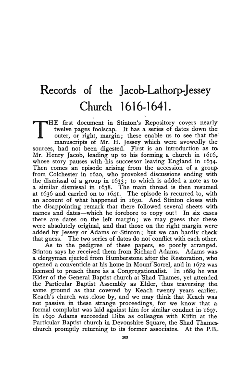Records of the Jacob-Lathorp-Jessey Church, 1616-1641
