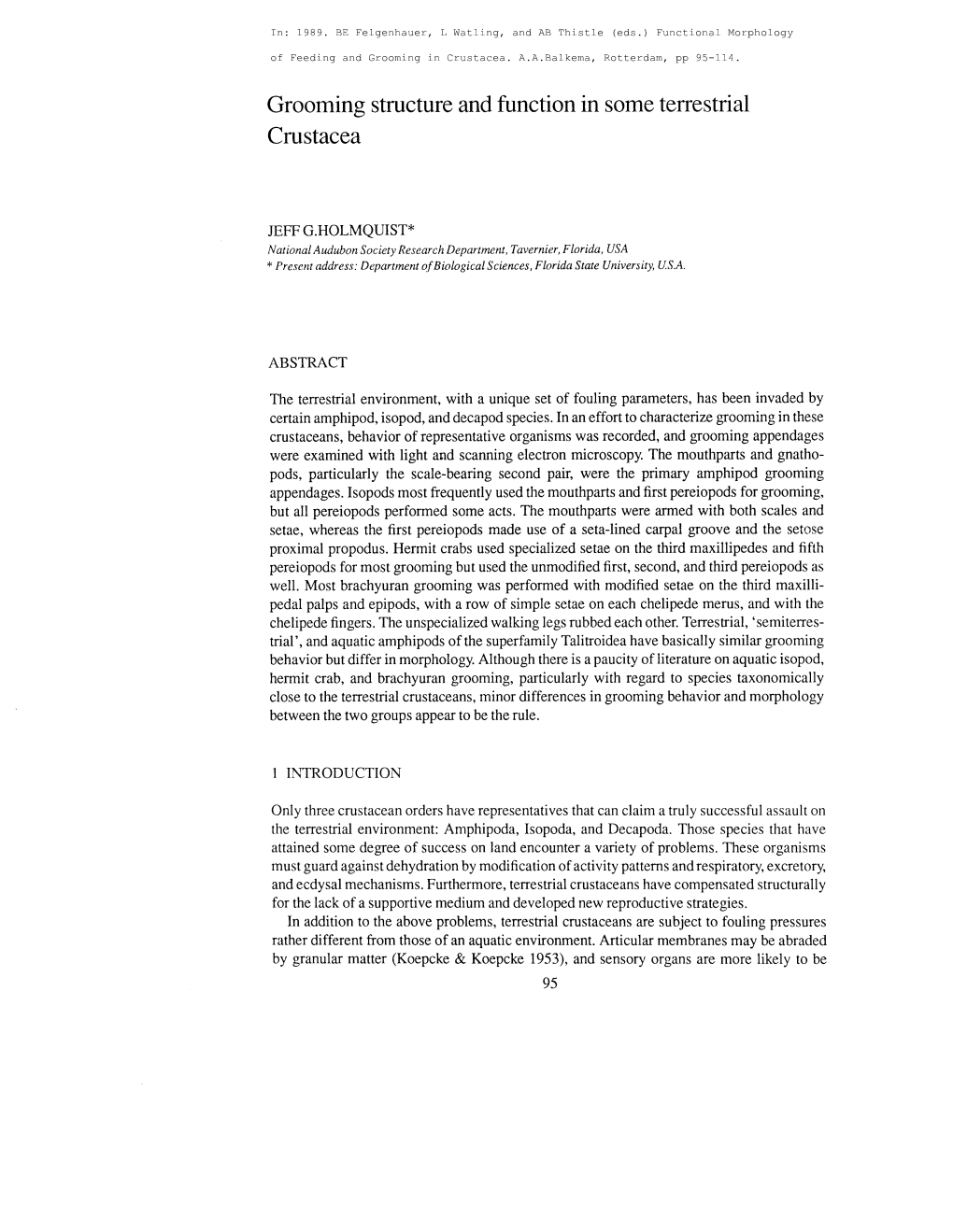 Grooming Structure and Function Crustacea M Some Terrestrial