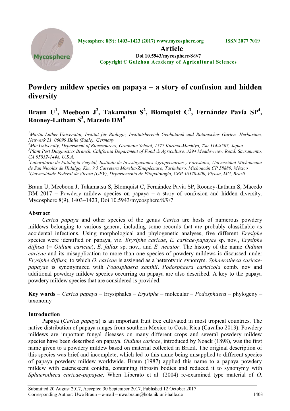 Powdery Mildew Species on Papaya – a Story of Confusion and Hidden Diversity