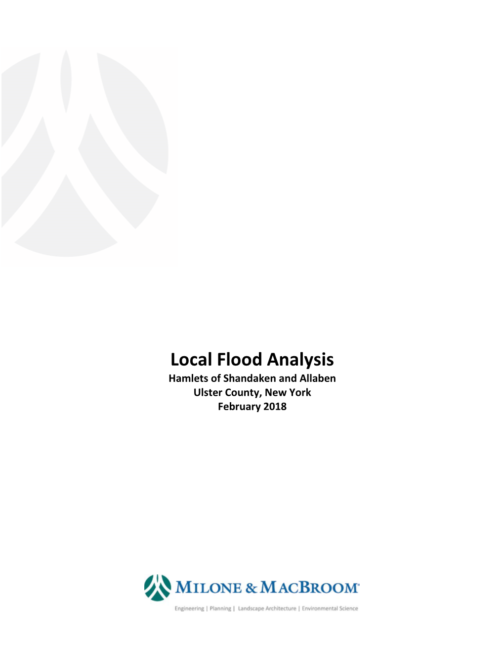 Local Flood Analysis Hamlets of Shandaken and Allaben Ulster County, New York February 2018