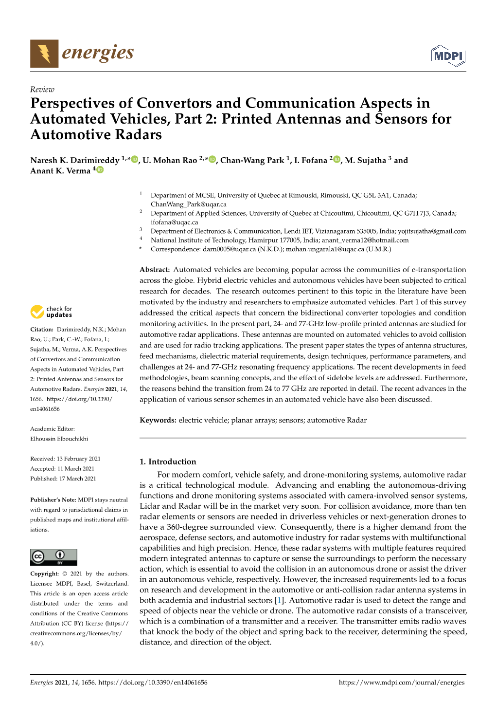 Printed Antennas and Sensors for Automotive Radars