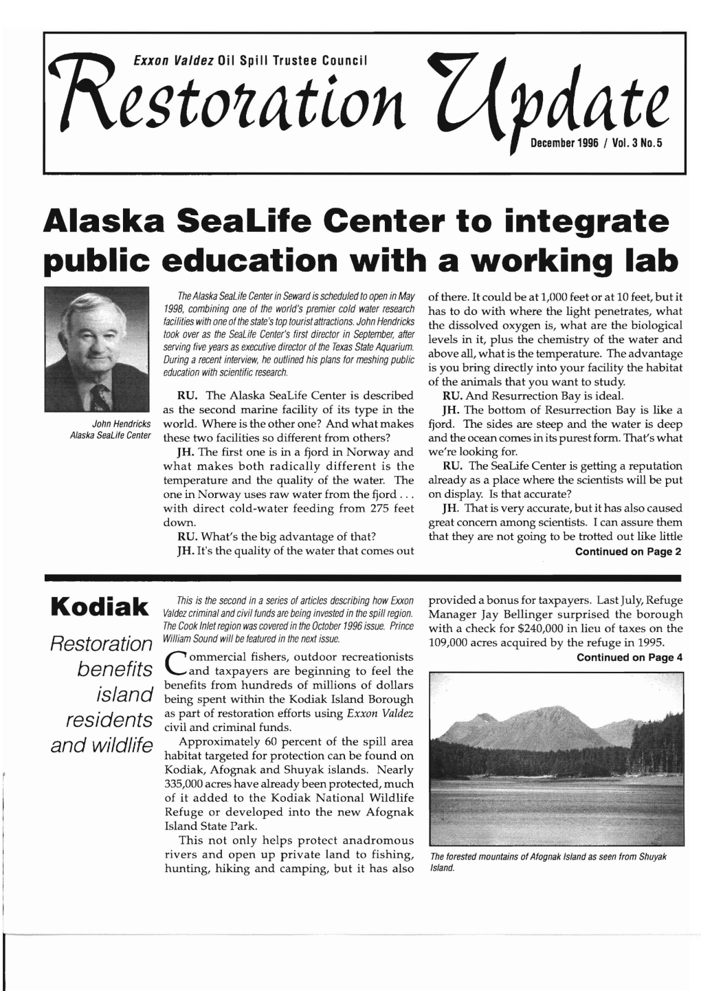 Alaska Sealife Center to Integrate Public Education with a Working Lab