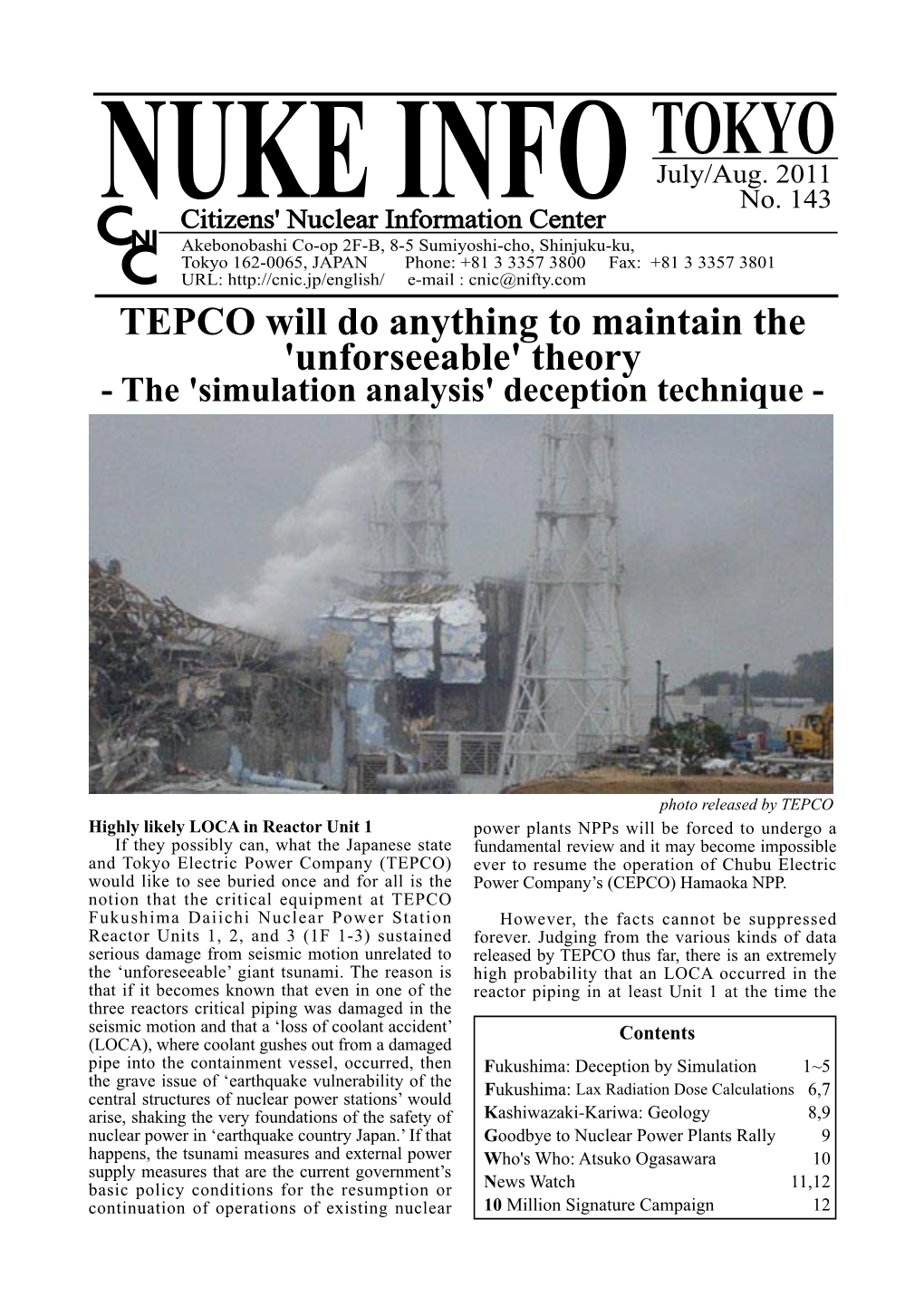 TEPCO Will Do Anything to Maintain the 'Unforseeable' Theory - the 'Simulation Analysis' Deception Technique