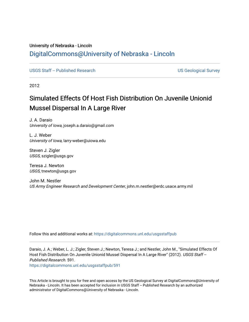 Simulated Effects of Host Fish Distribution on Juvenile Unionid Mussel Dispersal in a Large River