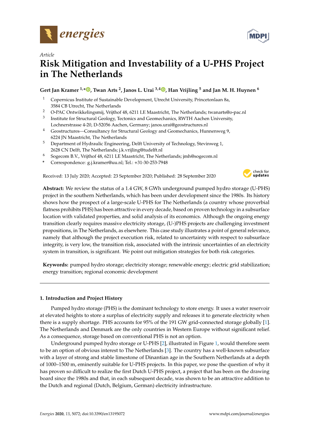 Risk Mitigation and Investability of a U-PHS Project in the Netherlands