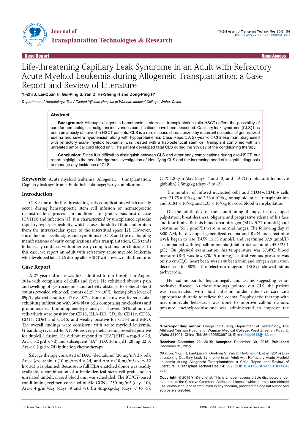 Life-Threatening Capillary Leak Syndrome