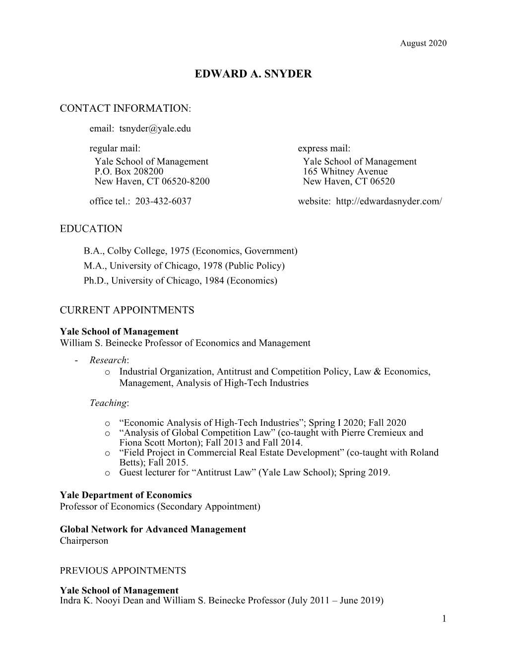 Edward A. Snyder's CV