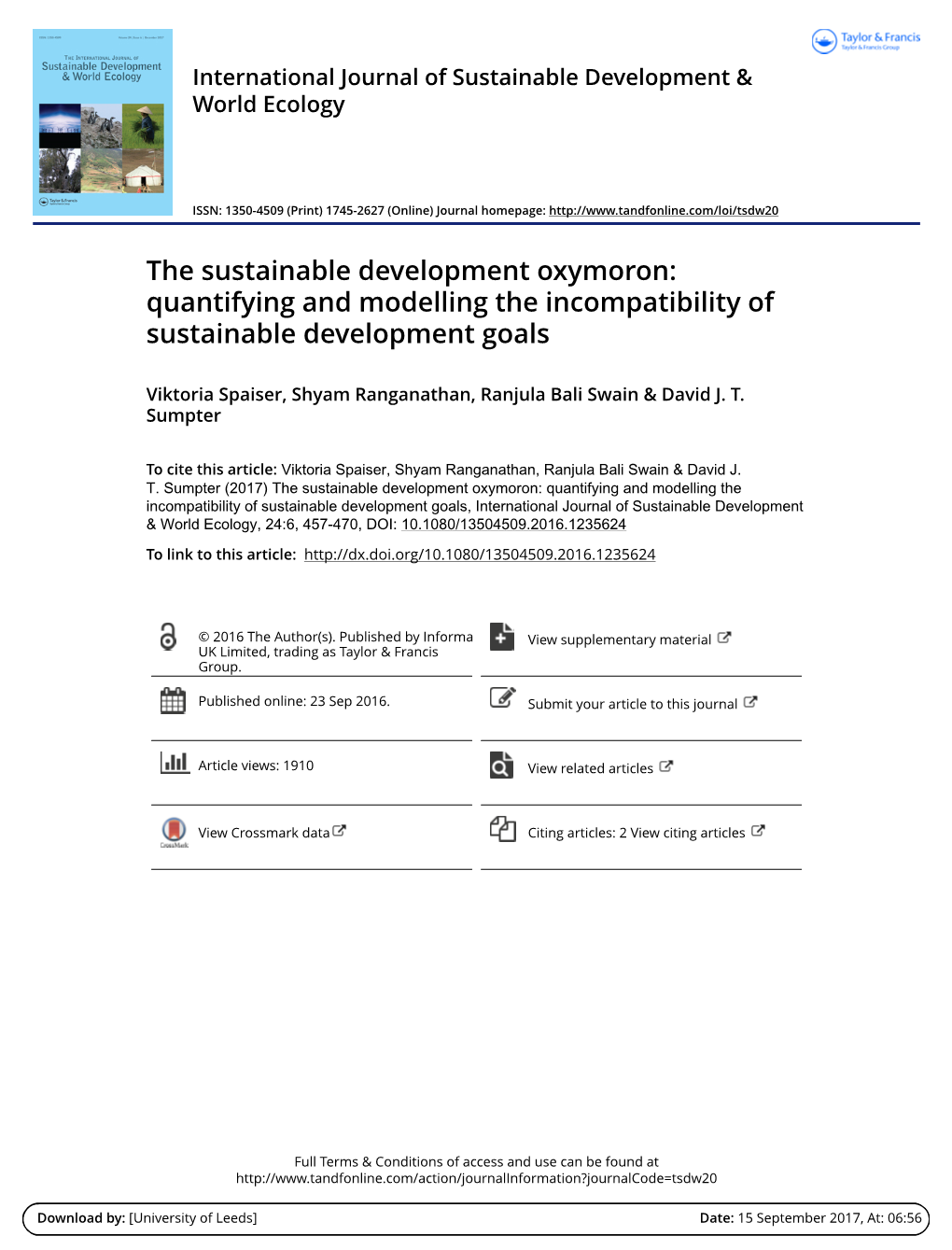 Quantifying and Modelling the Incompatibility of Sustainable Development Goals