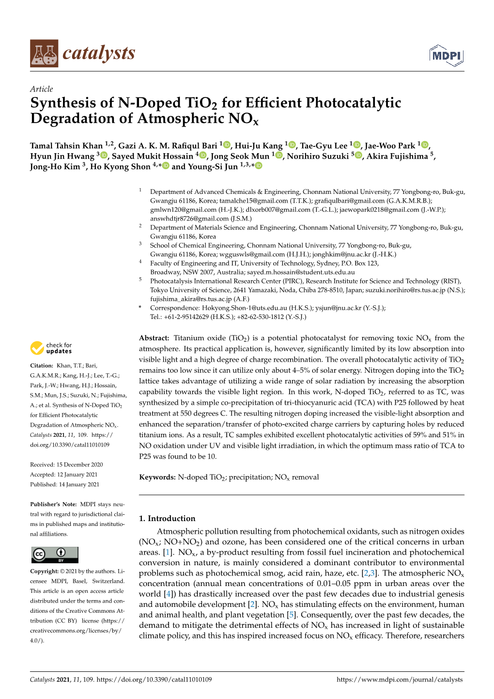 Synthesis of N-Doped Tio2 for Efficient Photocatalytic Degradation