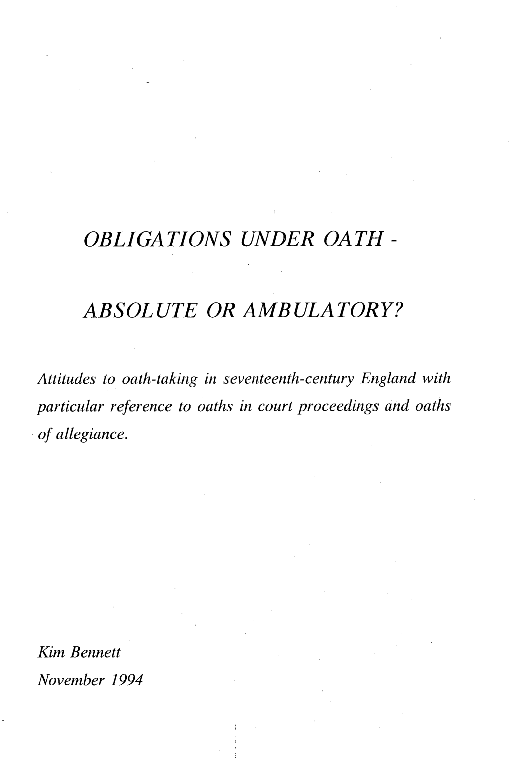 Obligations Under Oath