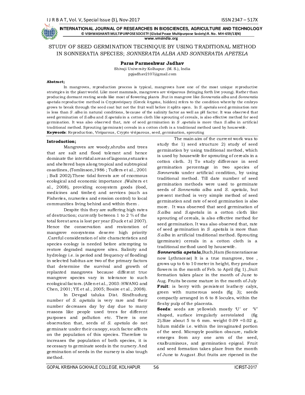 (3), Nov-2017 ISSN 2347 – 517X 56 STUDY of SEED GERMINATION