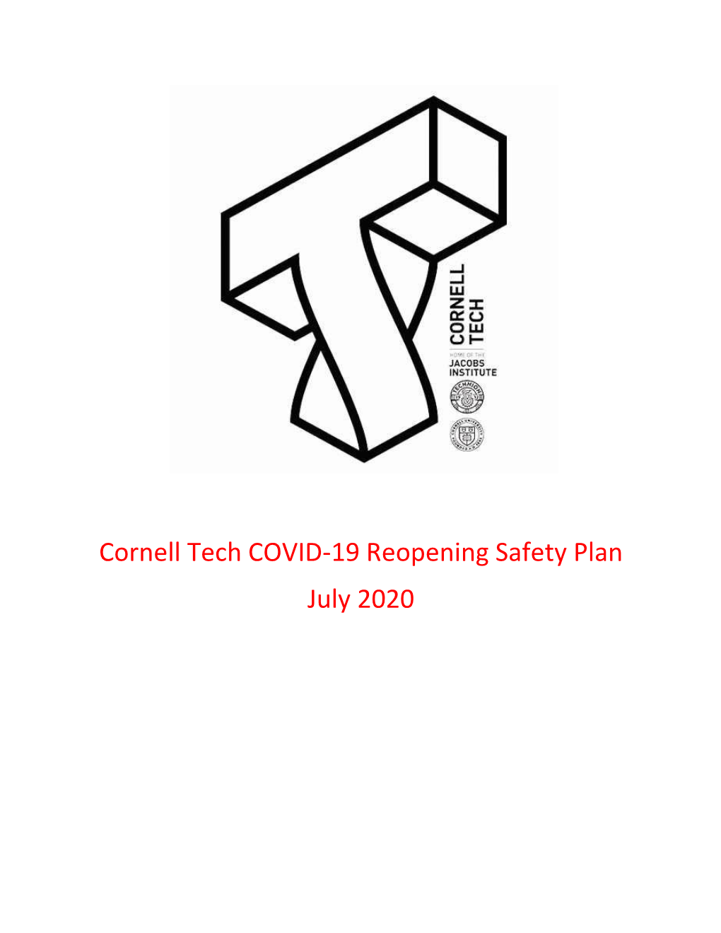 Cornell Tech COVID-19 Reopening Safety Plan July 2020