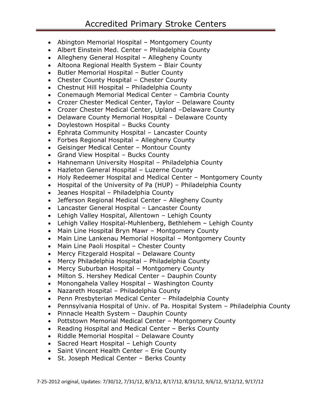 Accredited Primary Stroke Centers