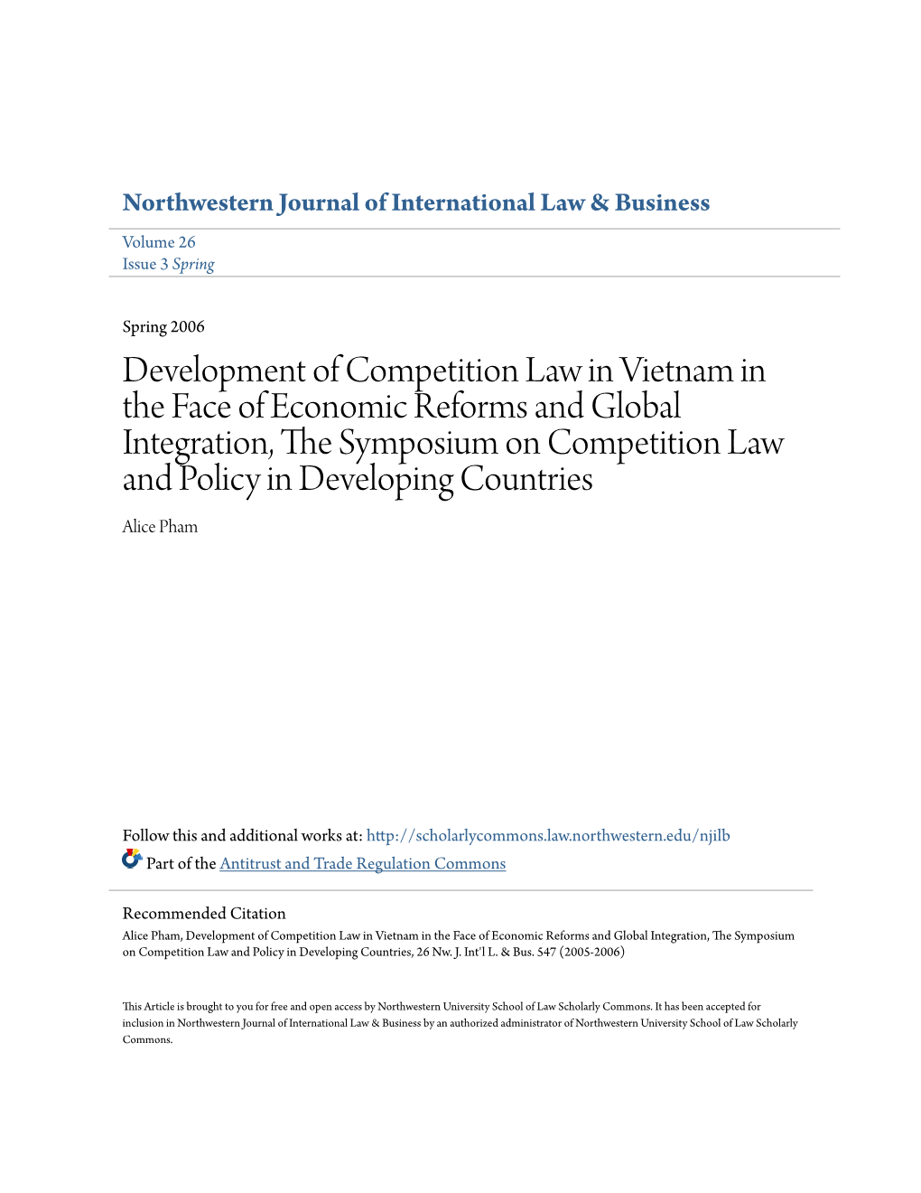 Development of Competition Law in Vietnam in the Face of Economic