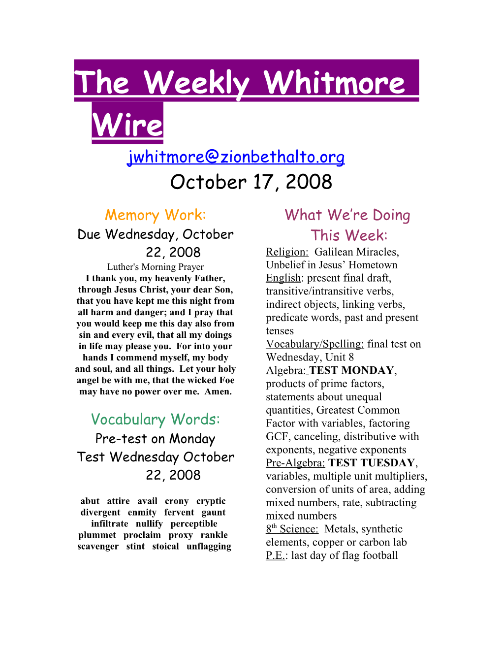 The Weekly Whitmore Wire s2