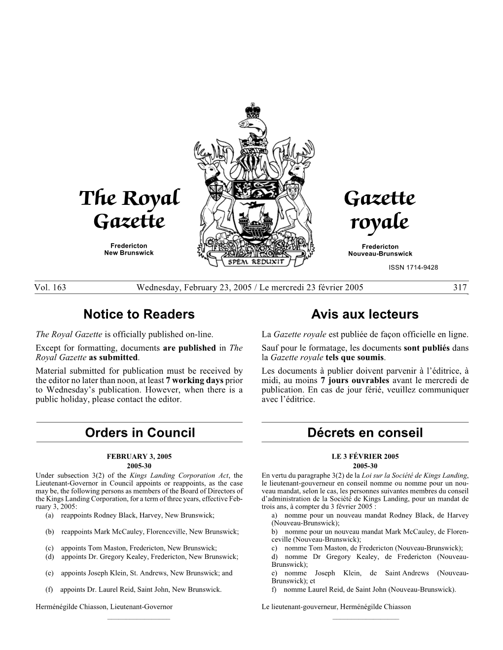 The Royal Gazette / Gazette Royale (05/02/23)