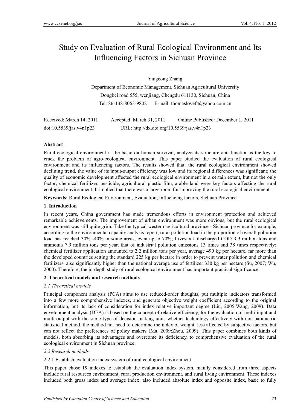 Study on Evaluation of Rural Ecological Environment and Its Influencing Factors in Sichuan Province