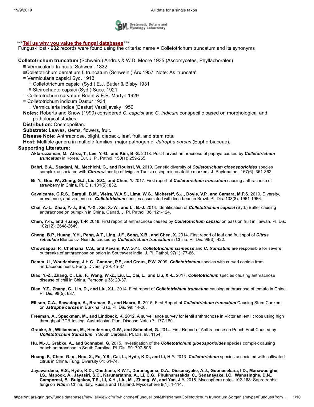 Name = Colletotrichum Truncatum and Its Synonyms