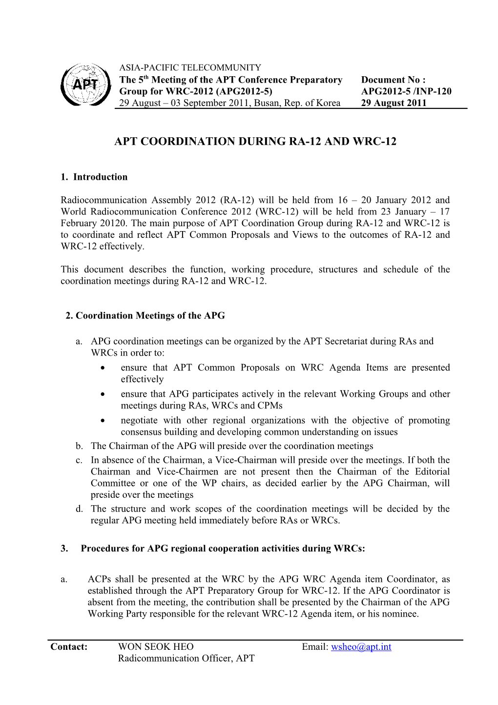 Apt Coordination During Ra-12 and Wrc-12