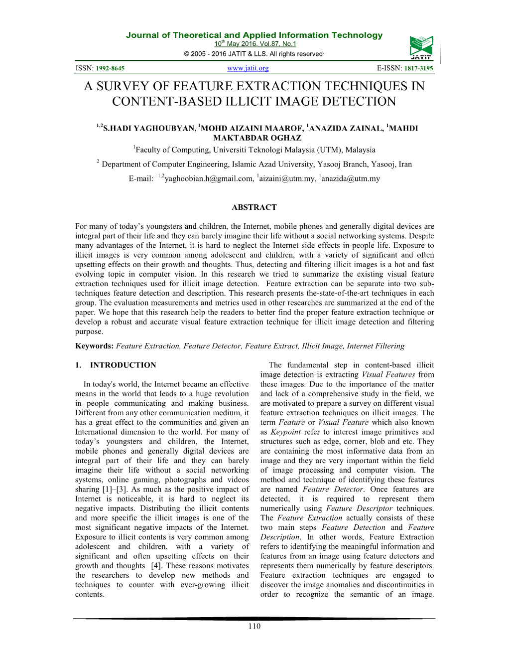 A Survey of Feature Extraction Techniques in Content-Based Illicit Image Detection