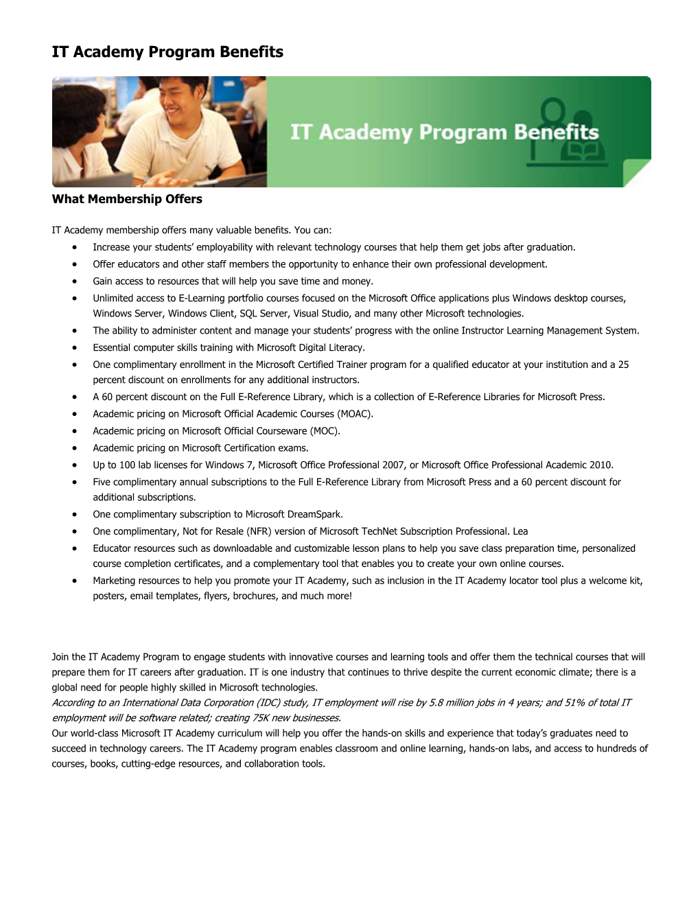 IT Academy Program Benefits