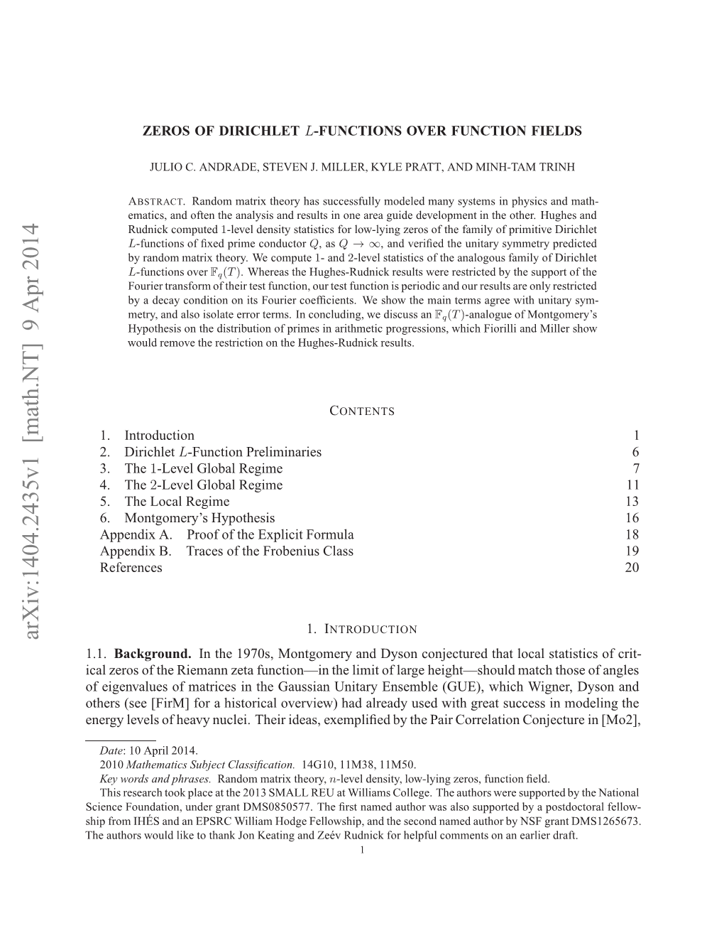 Zeros of Dirichlet L-Functions Over Function Fields